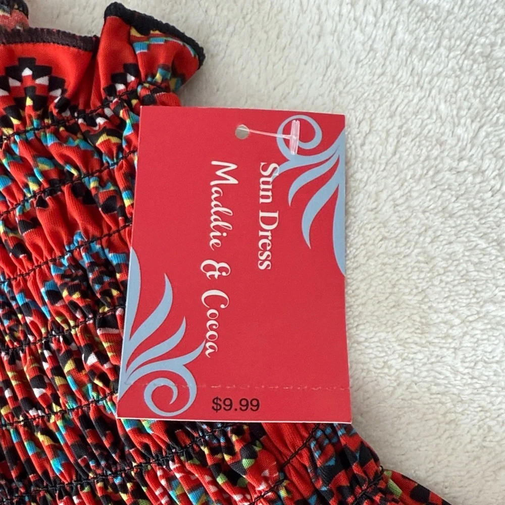 Vibrant Red Patterned Midi Sun Dress - Picture 6 of 11